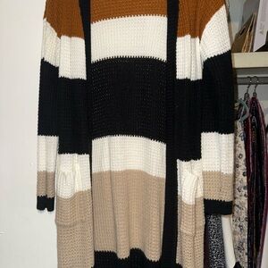 Striped Black, White, and Tan Women's Sweater